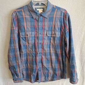 Carbon 2 Cobalt Mens Medium Jersey Lined Flannel Shirt Plaid Blue Orange Shacket